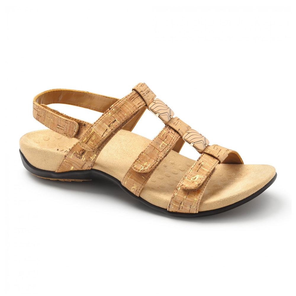 Vionic Women's Amber Adjustable Sandal - Gold Cork